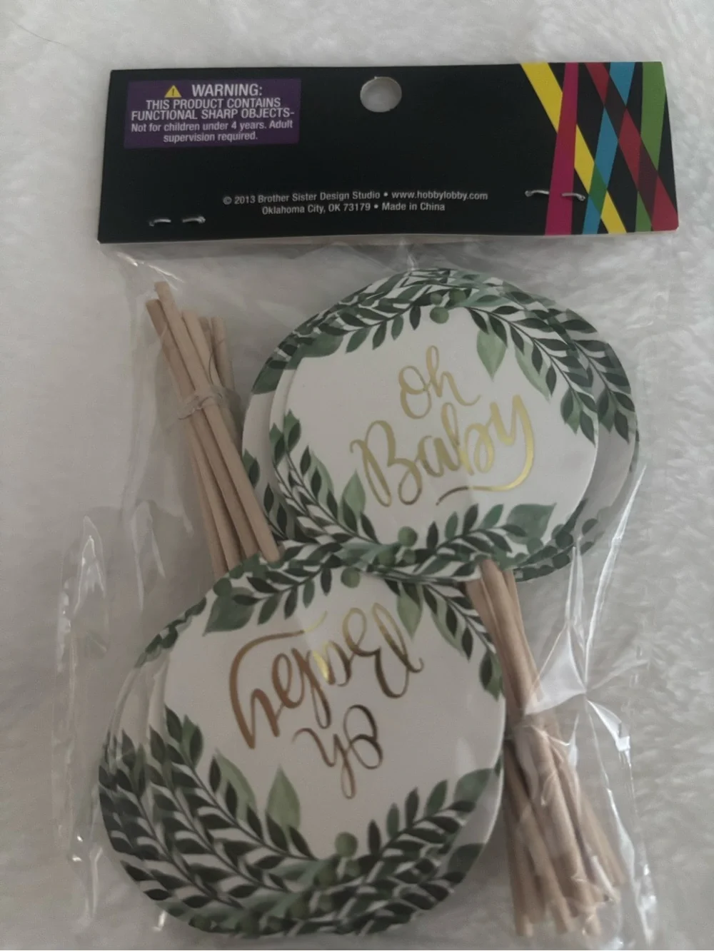 Oh Baby Green Leaf Cupcake Toppers - Gold Script 24 Count) FREE GIFT Final Sale